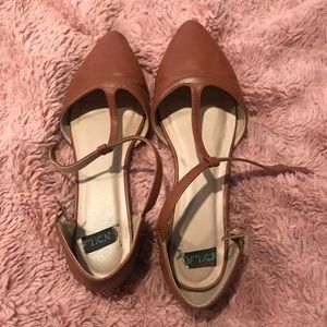modcloth size 9 brown faux leather flats